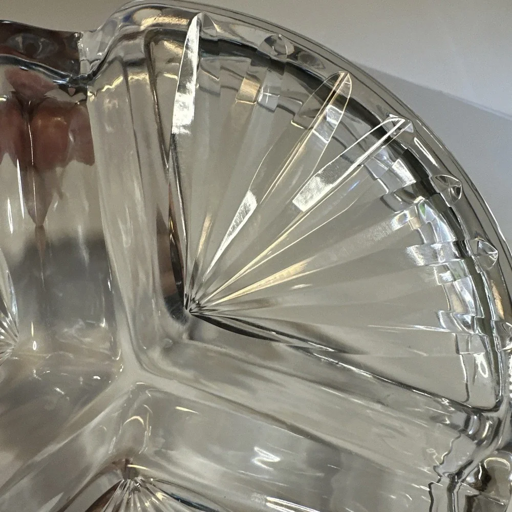 VTG Lead Crystal Unique MCM Divided Serving Dish 3 Sections 7.5In Elegant Glass